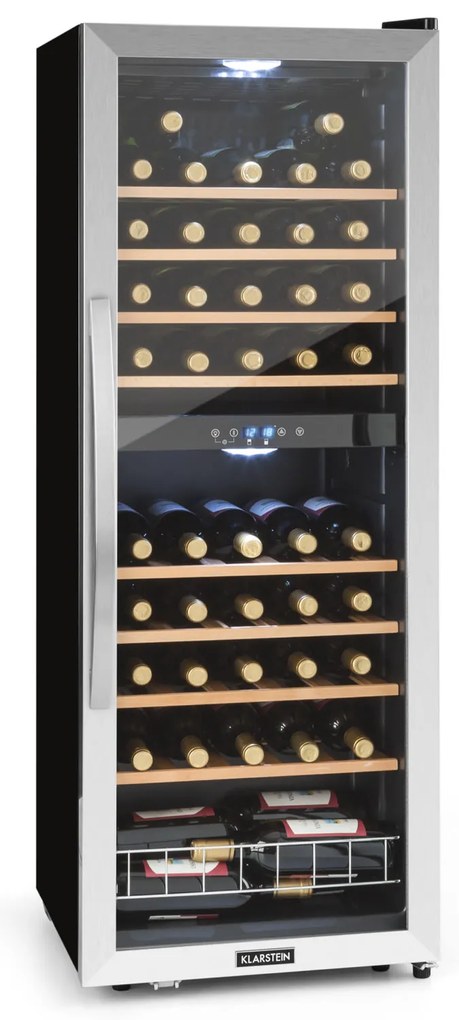 Klarstein Vinamour 54D, borhűtő, 148 liter, 54 palack, 2 zóna, rozsdamentes acél