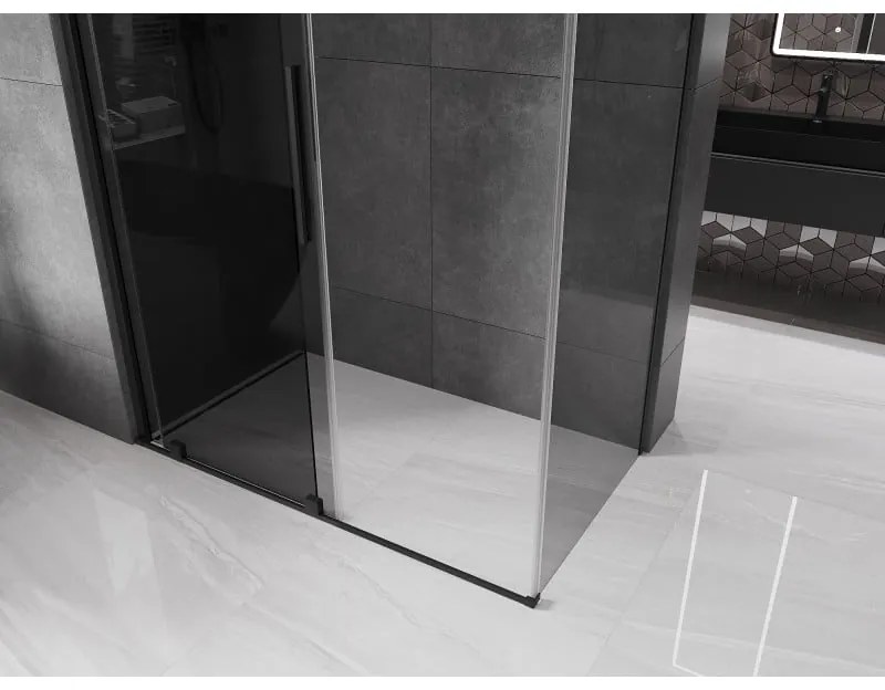 Mexen Velar, tolóajtós zuhanykabin 140 x 85 cm, 8mm szürke üveg, fekete matt, 871-140-085-41-70