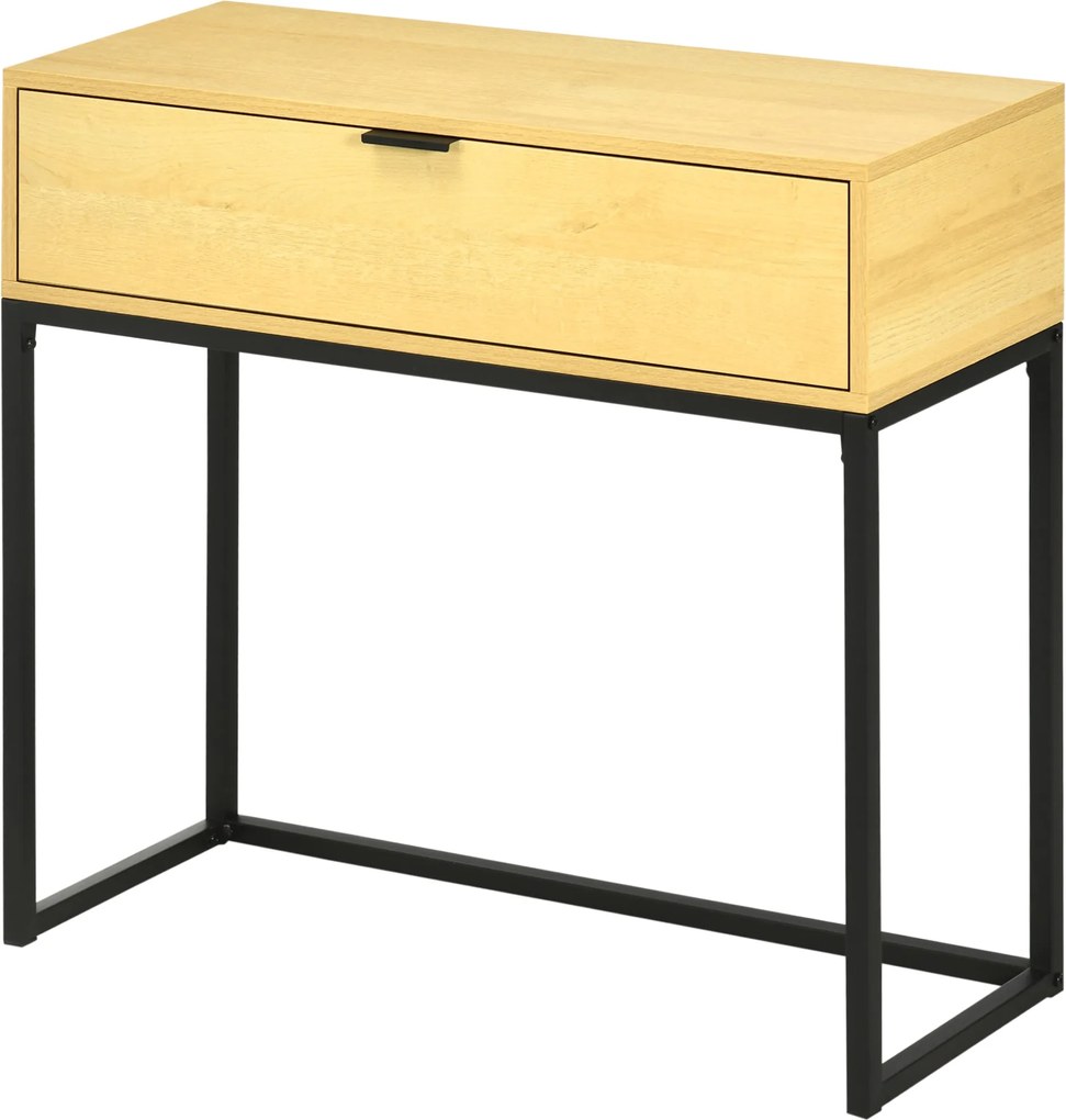 HOMCOM Fali Asztal Fiókkal – Modern Oldalsó Asztal Acél Lábakkal Előszobába, Nappaliba, Hálószobába 80x30x76 cm Természetes | Aosom