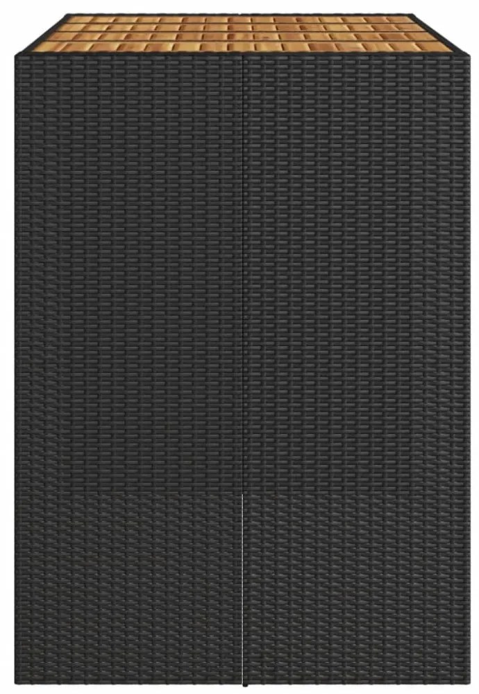 fekete polyrattan kerti bárasztal akácfa lappal 145x80x110 cm
