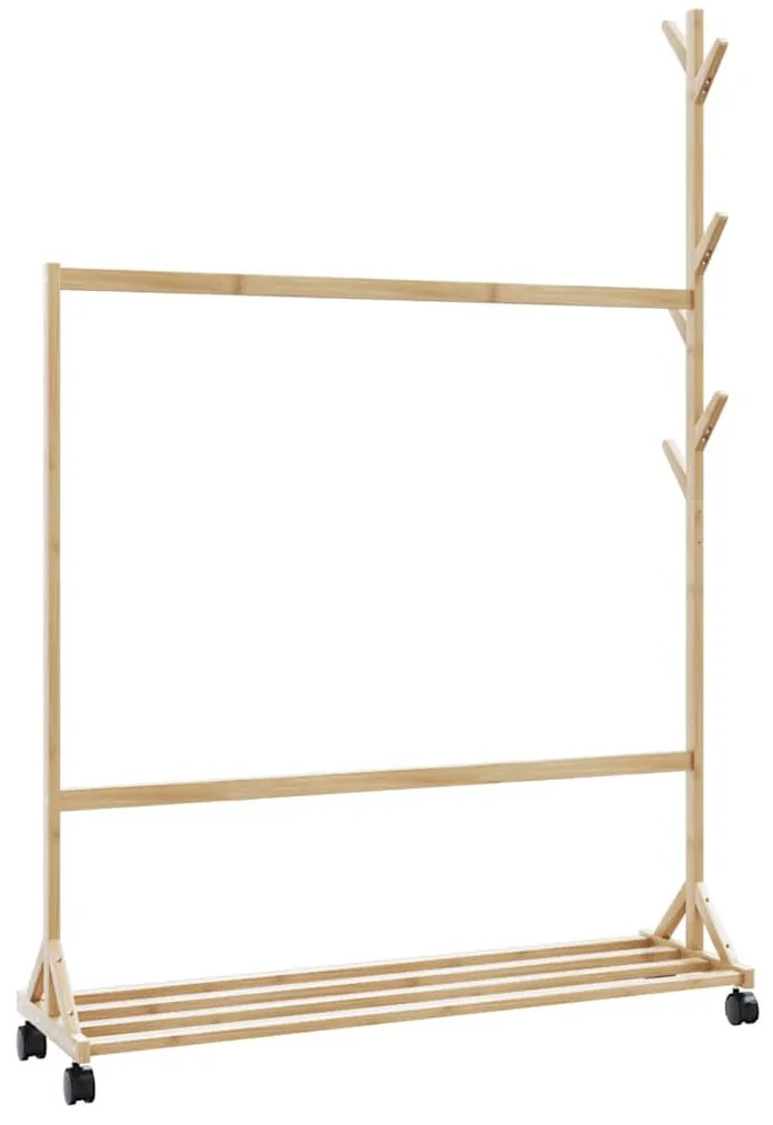 Ruhatartó állvány kampókkal kerekekkel 100x35x157 cm bambuszból