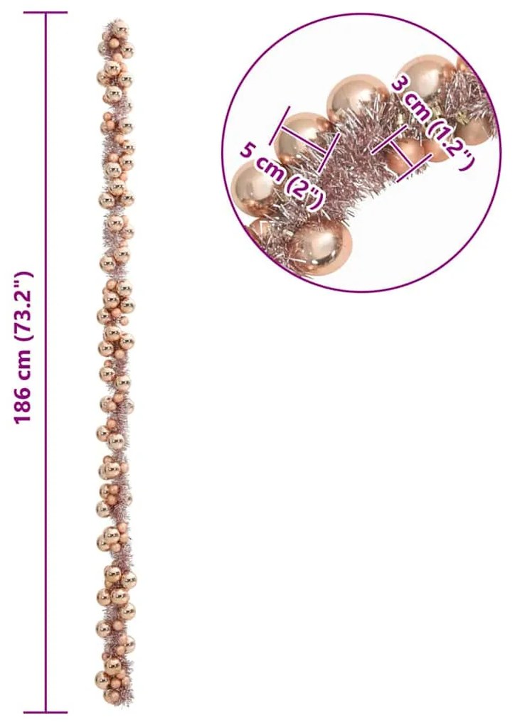 Karácsonyi gömb girland Rózsaarany 186 cm Polisztirol