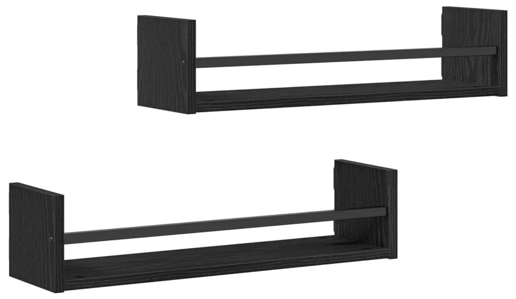 Falipolcok 2 db Fekete Tölgy 60x16x14 cm Műszaki Fa