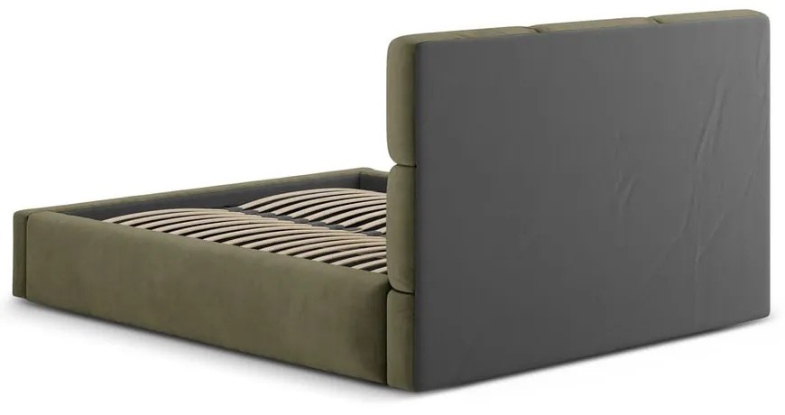 Zöld kárpitozott ágyneműtartós franciaágy ágyráccsal 160x200 cm Libera – Windsor & Co Sofas