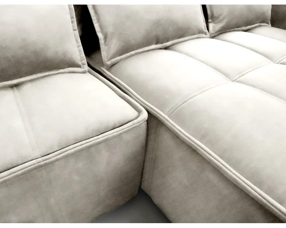 Bézs bársony kinyitható-tárolóhelyes sarokkanapé (jobb oldali-heverő résszel) Campo – ELTAP