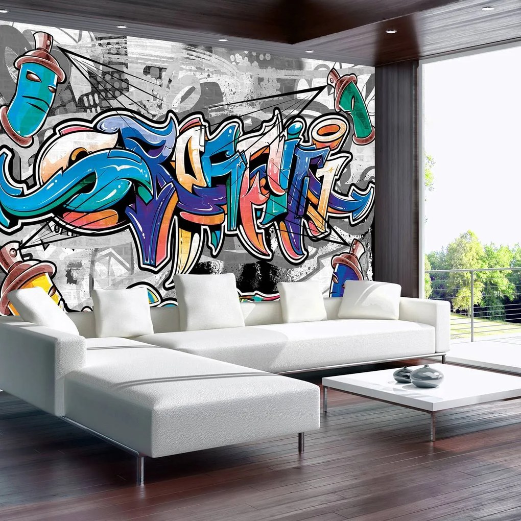 Fotótapéta - Színes graffiti szürke kivitelben (152,5x104 cm)