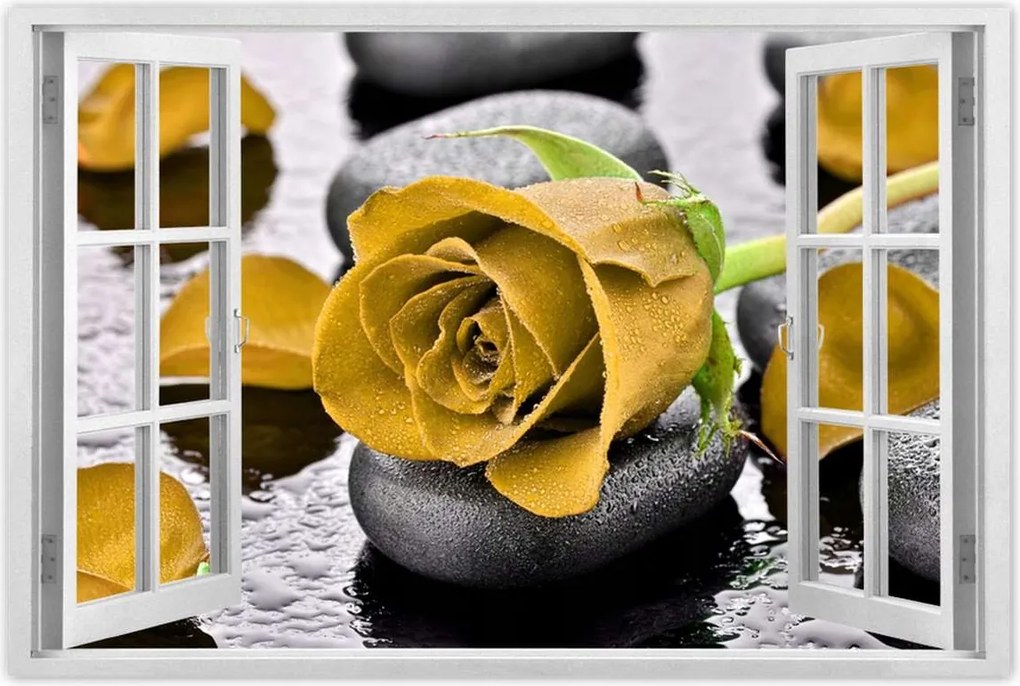 Poszterek 120x80 Sárga rózsa köveken