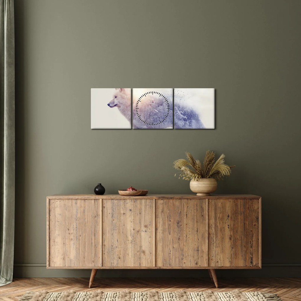 Kép - Vad tájakat tükröző sarkvidéki farkas (órával) (90x30 cm)