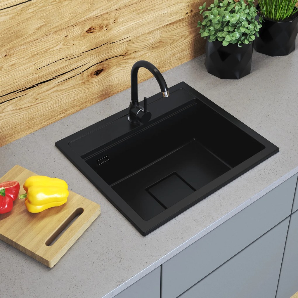 Gamma Quadro 5850, 1 rekeszes gránit mosogató 580x495x220 mm, fekete, GMA-ZLE000229
