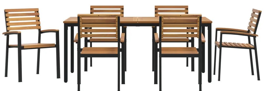 7 részes Kerti Étkező Szett Tömör Fa Akáciából és Fém