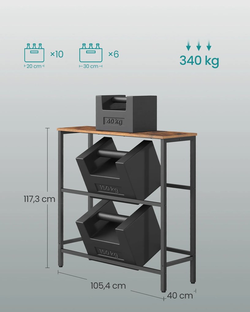 2 szintes, 6 rekeszes acél ital tároló állvány vintage barna és fekete színben