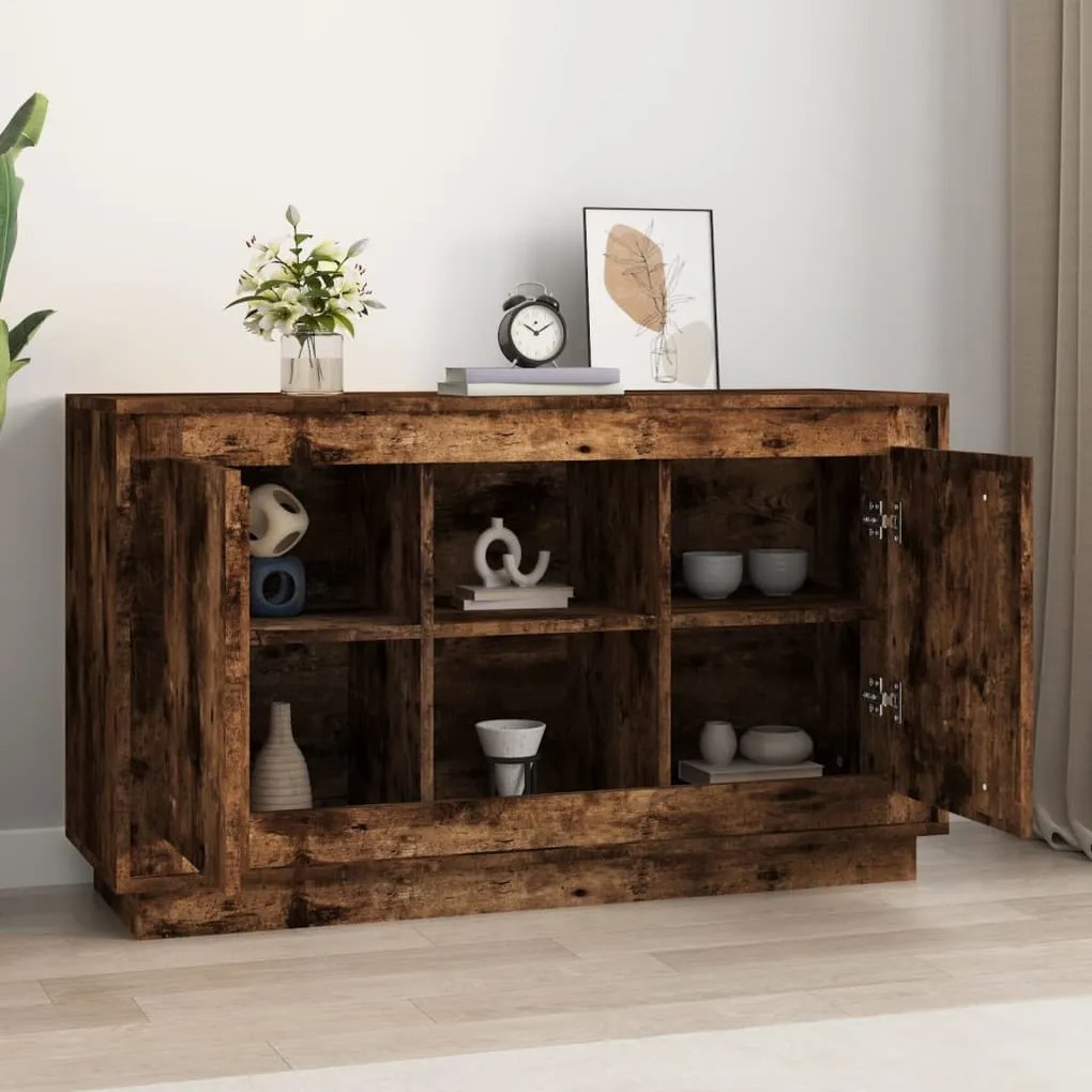 füstös tölgy színű szerelt fa tálalószekrény 102x35x60 cm