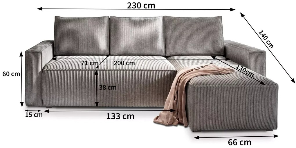 SMART COSARO szürke sarokkanapé, kétoldalas + 2 párna AJÁNDÉK