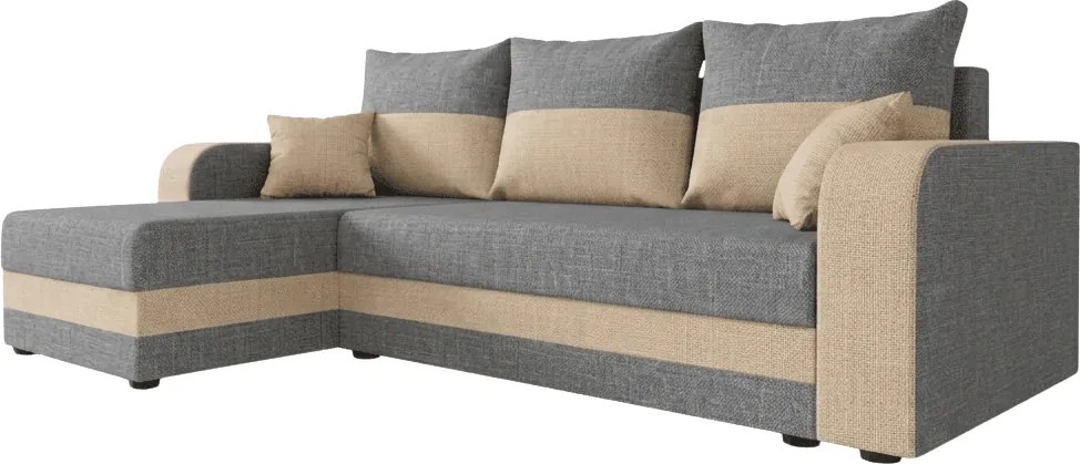 Ágyazható, kétoldalas L alakú kanapé VALERIO 238x140 cm, világosszürke/bézs színű + 2 db díszpárna INGYEN