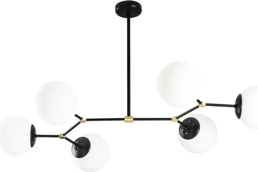 Damar 6321 fekete-fehér vas és üveg függőlámpa, 100 x 52 cm, 6 izzós