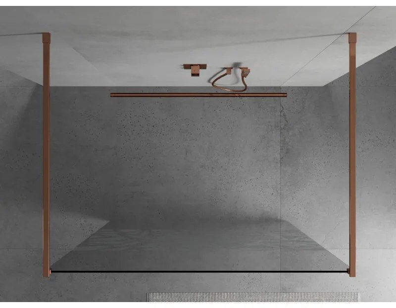 Mexen Kioto, átmenő zuhany paraván 130 x 200 cm, 8mm átlátszó / fehér üvegminta, 2x rose gold stabilizáló távtartó, 800-130-002-60-85