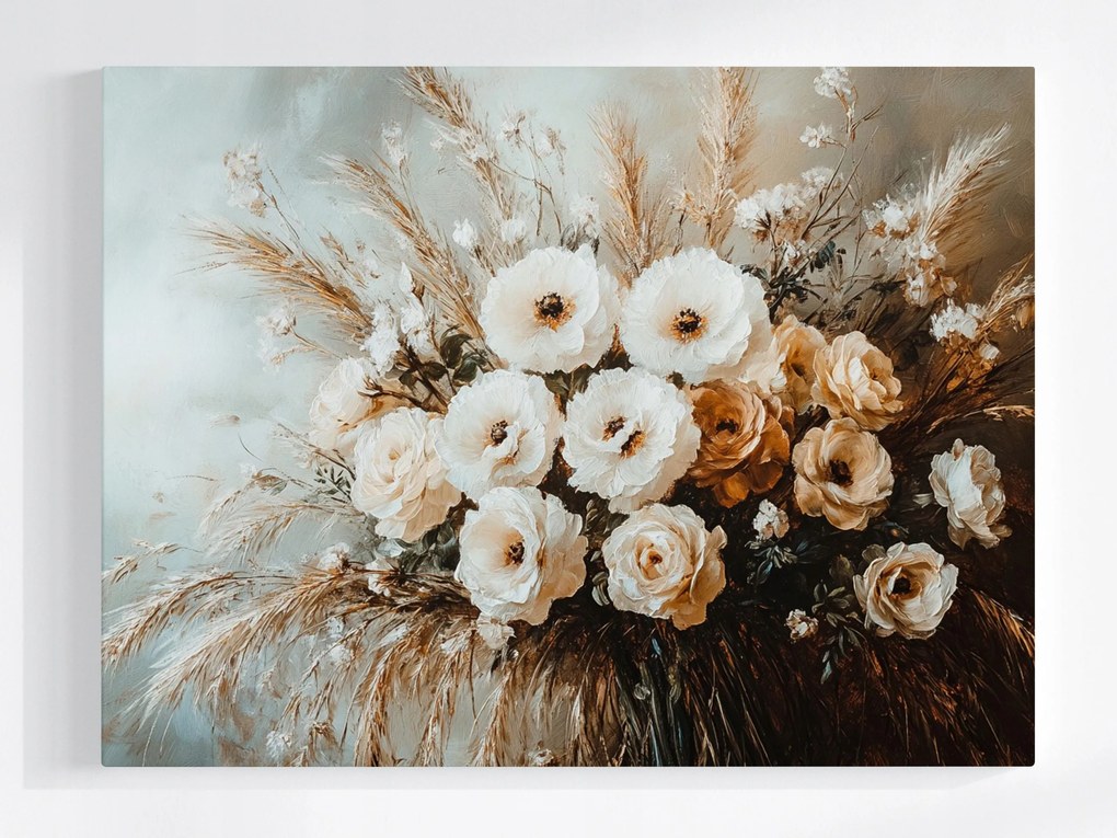 Vászonkép Canvas Dekoráció Csokor Virágok Fű Gabona Rózsa 80x60