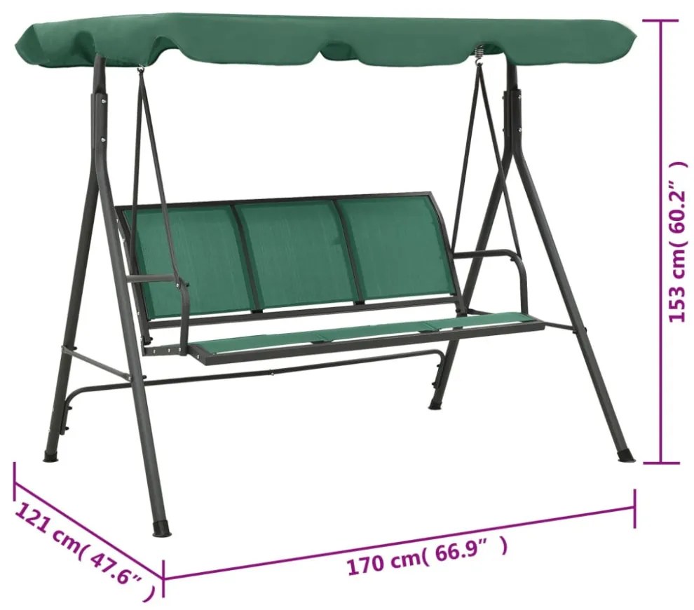 zöld textilén és acél kerti hintapad 170 cm