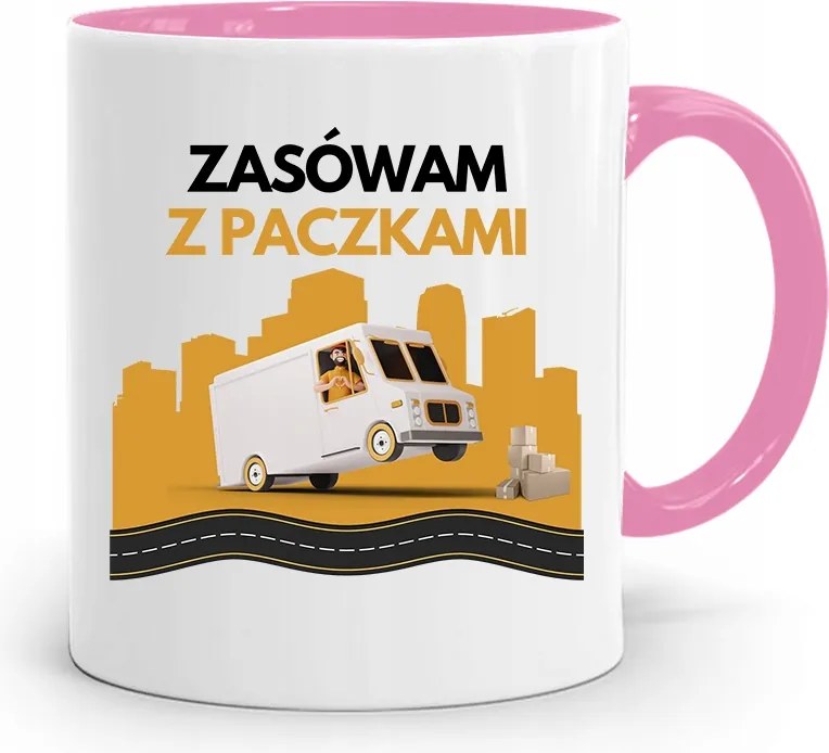 Rózsaszín Bögre Futárnak, fényképes nyomott mintás Csomagokkal