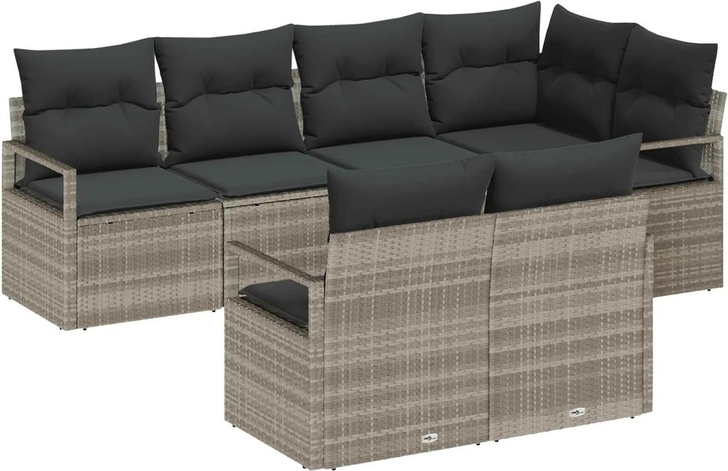 vidaXL Kerti Kanapé Szett párnával 7 pcs Világosszürke polirattan