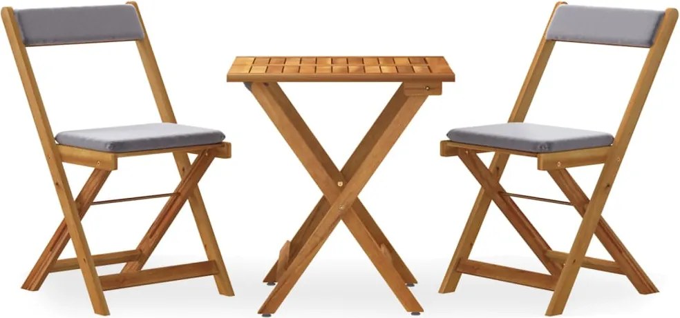 vidaXL 3 részes összecsukható tömör akácfa bisztrószett párnákkal