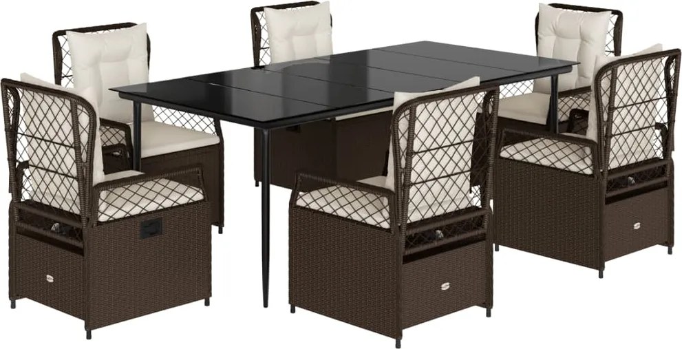 vidaXL 7 részes barna polyrattan kerti étkezőgarnitúra párnával