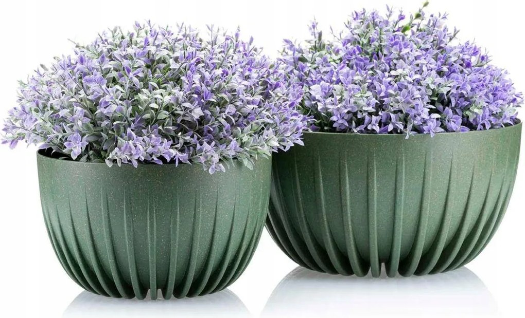 2x Virágcserép Virágtartó Műanyag Kerek Kerti Terasz Zöld fedél szett