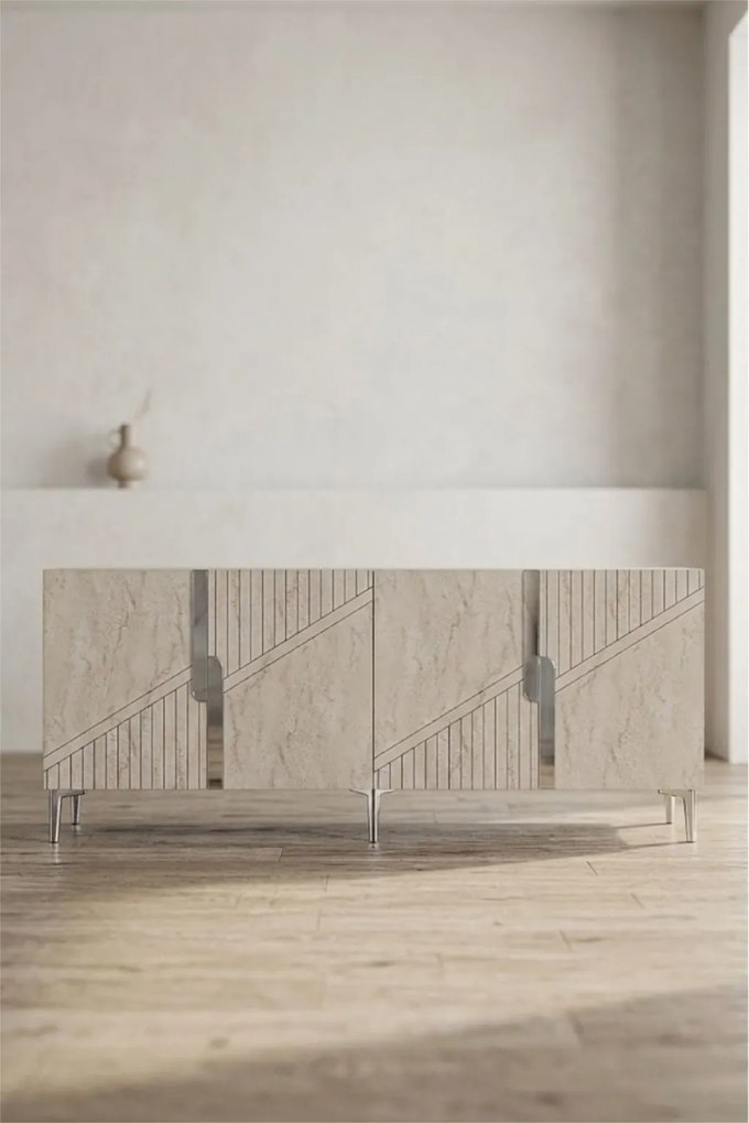 Evva komód, ezüst-fehér, 125 cm
