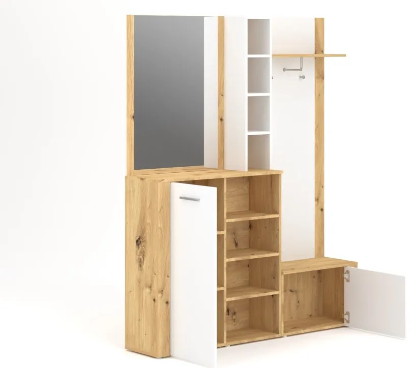 Előszoba bútor szett Artisan tölgy / fehér matt színkombinációban – BARRY