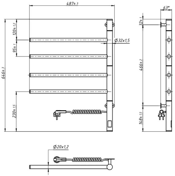 Elektromos törölközőszárító, ARABESQUE 150W/230V, 64,6cm, IP44, fekete
