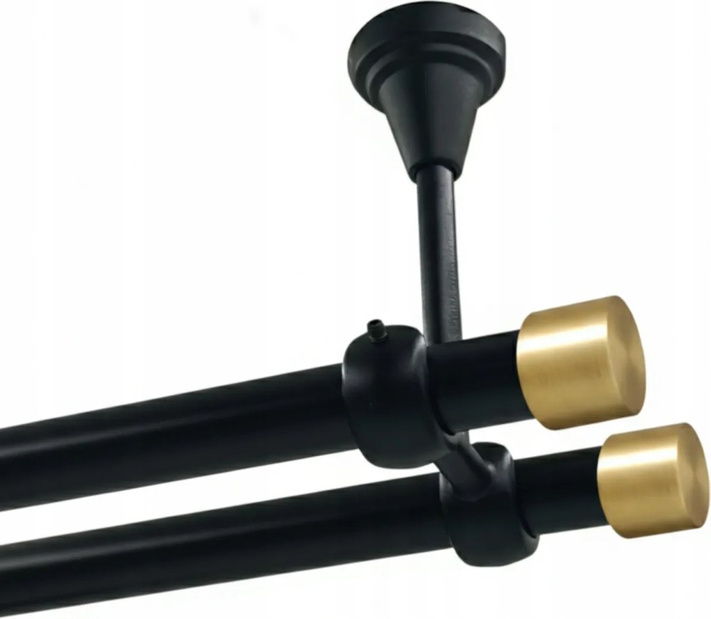 Dupla függönykarnis, Fém, mennyezeti, 19+19mm, Fekete, 160cm, Luna Gold, görgők Nélkül