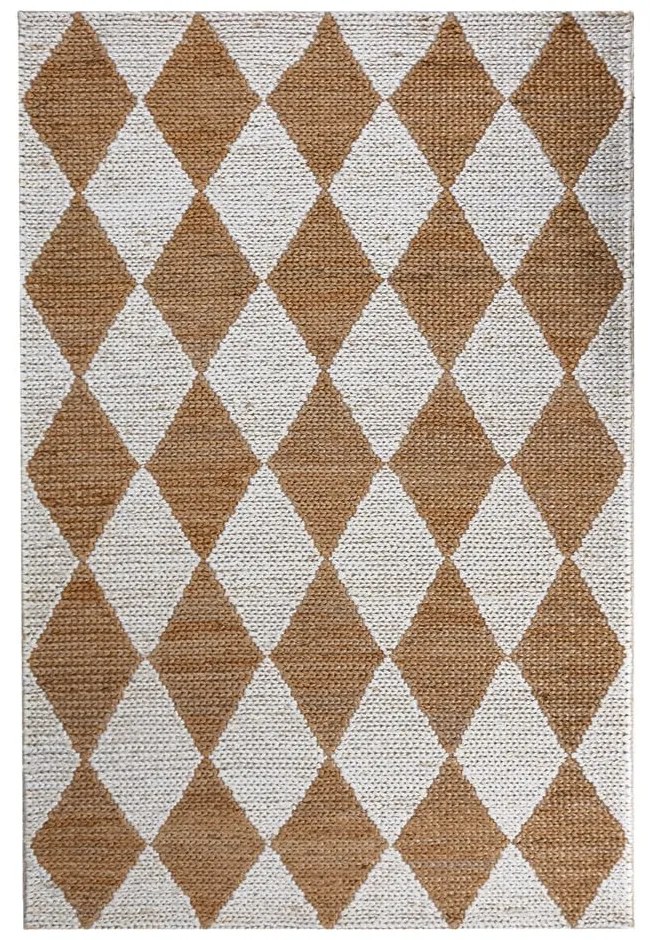 Fehér-natúr színű kézi szövésű jutakeverék szőnyeg 120x170 cm Effie Diamond – Flair Rugs