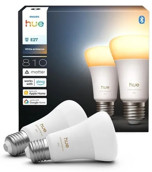 2 darabos szett: dimmelhető Philips Hue WHITE AMBIANCE LED izzó E27/6W/230V 1000-20000K