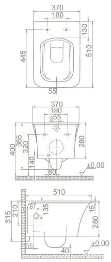 CeraStyle IBIZA fali WC - BEÉPÍTETT bidé funkcióval - rimless - perem nélküli