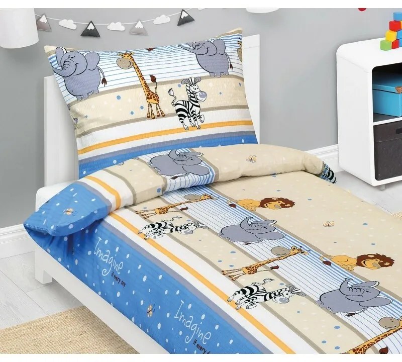 Bellatex gyermek krepp ágynemű Szafari kék, 140 x200, 70 x 90 cm, 140 x 200, 70 x 90 cm