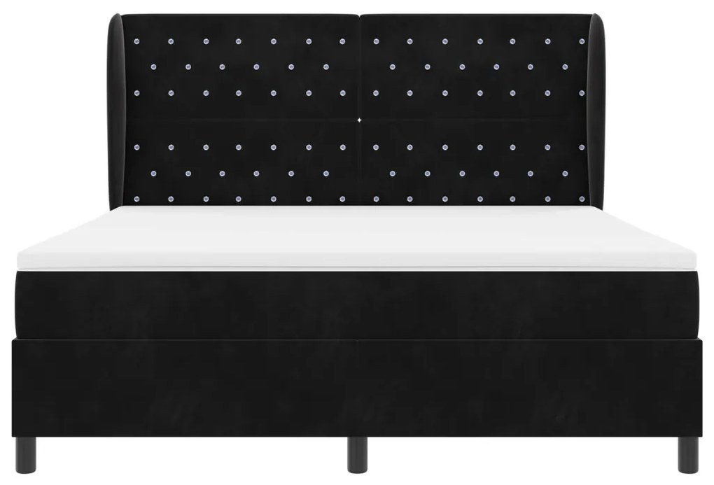Boxspring Ágy Matrac Fekete 180x200 cm Bársony