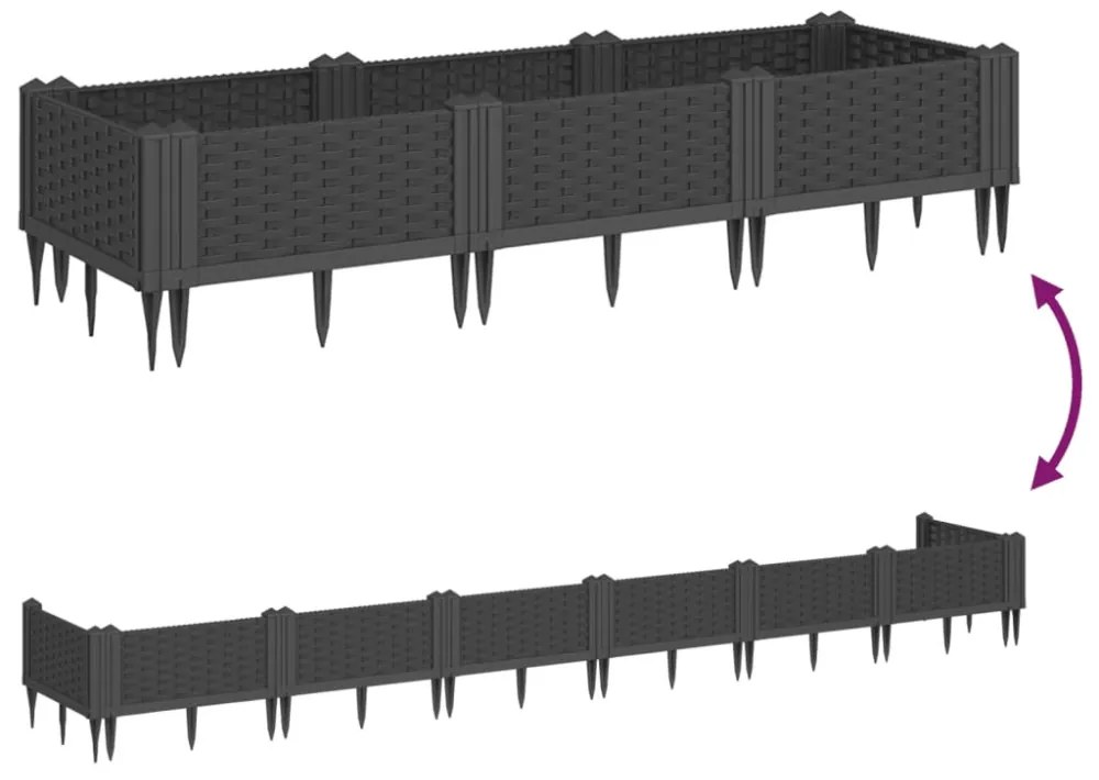 vidaXL fekete polipropilén kerti virágláda cövekekkel 125x40x28,5 cm
