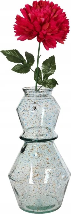 Üveg váza 30x16cm Átlátszó, kék és barna pöttyökkel