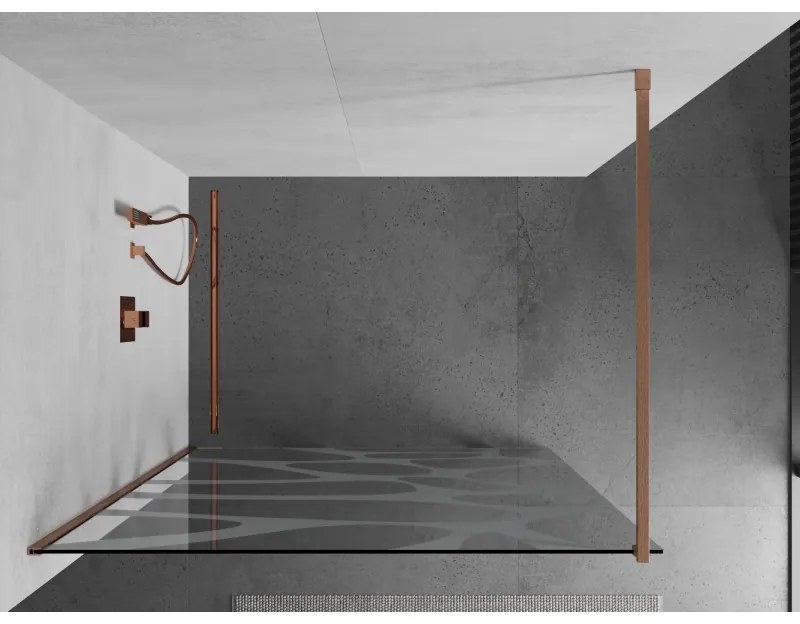 Mexen Kioto, Walk-In zuhany paraván 100 x 200 cm, 8 mm átlátszó üveg fehér mintás, réz matt profil, 800-100-101-65-97