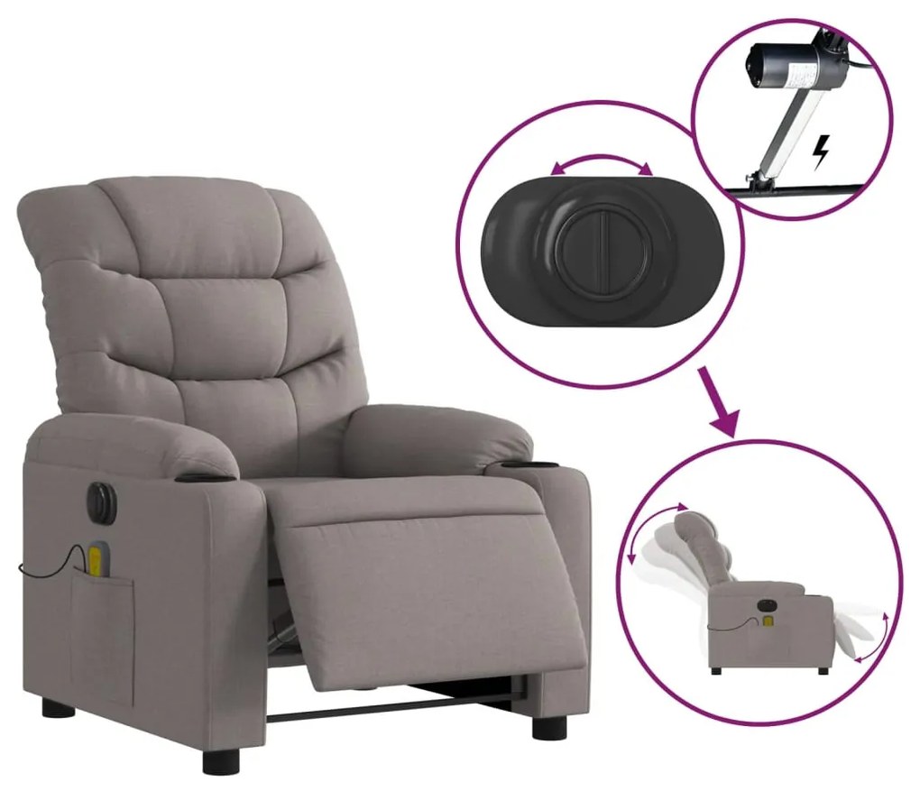 vidaXL tópszínű szövet elektromos dönthető masszázsfotel