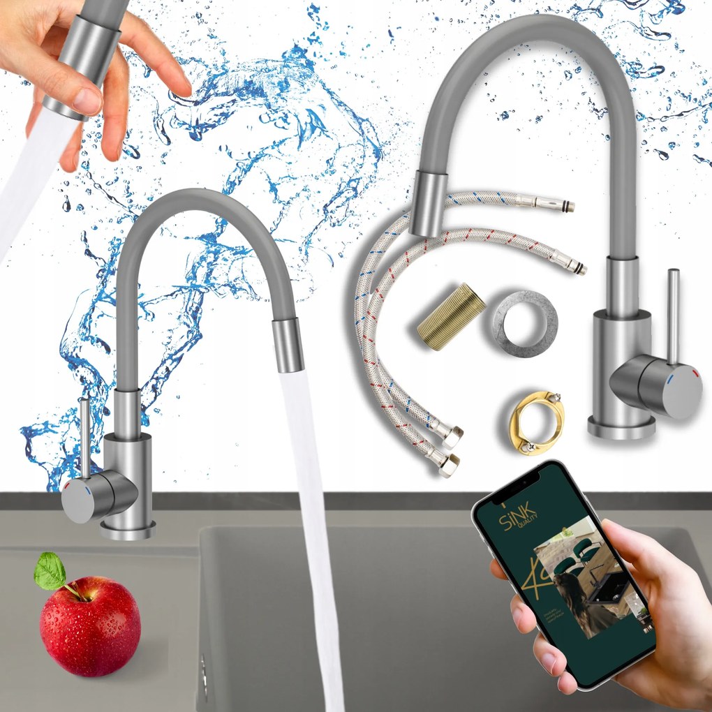 Konyhai Csaptelep flexibilis Kifolyócsap szürke mosogató csaptelep 7in1