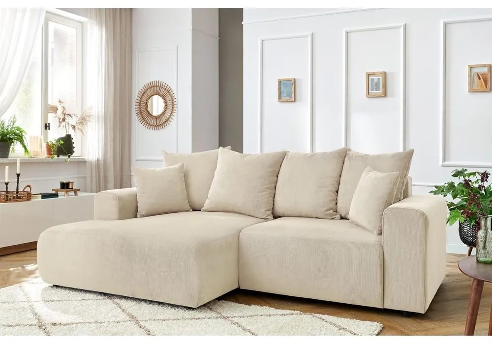 Krémszínű bársony sarokkanapé Enjoy – Bobochic Paris