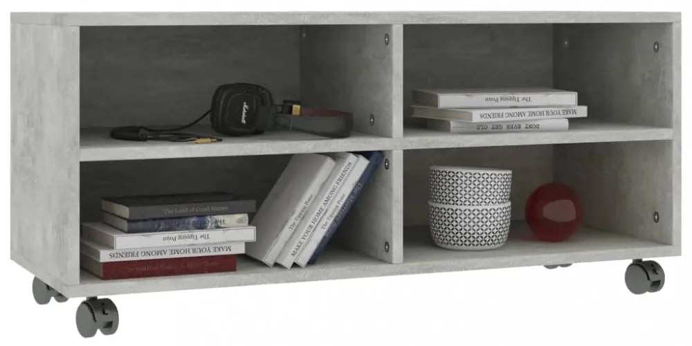 betonszürke szerelt fa TV-szekrény görgőkkel 90 x 35 x 35 cm