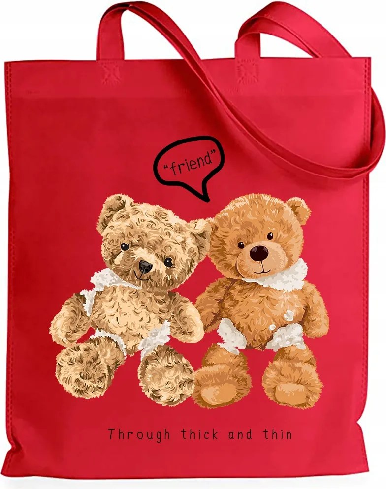 Shopper Bevásárló táska Piros Öko Friends Mackó Plüss Többféle Minta