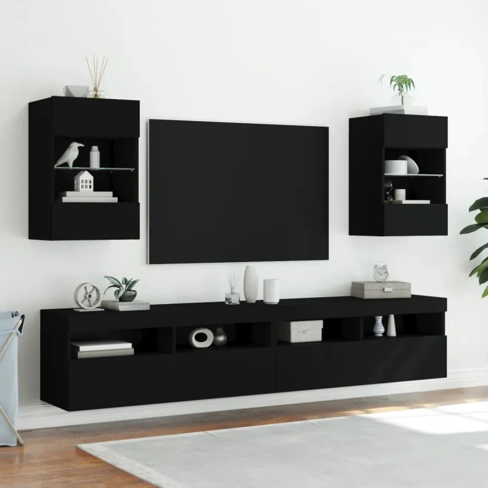 fekete fali TV-szekrény LED-világítással 40x30x60,5 cm