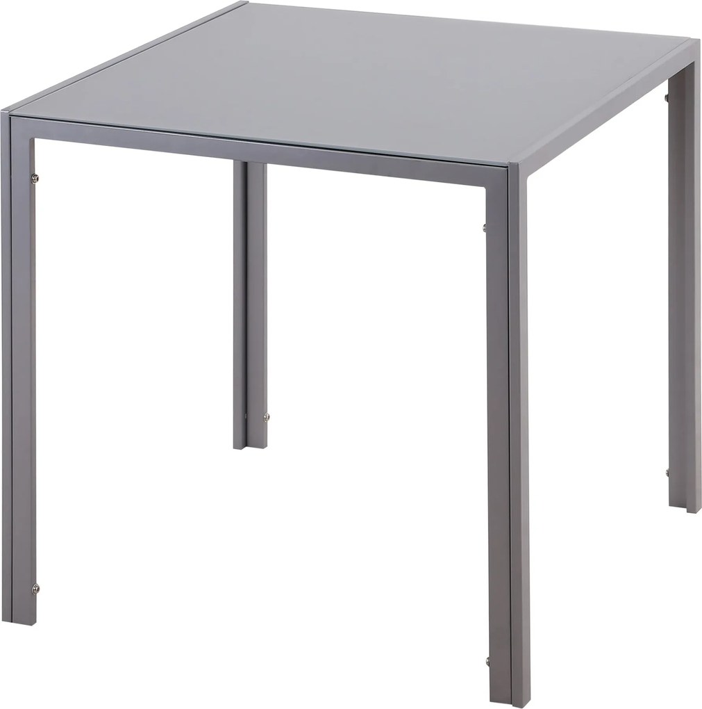 HOMCOM Étkezőasztal 75 x 75 cm, Négyzet alakú Konyhaasztal 4 Fő Részére, Fém Lábakkal Készült Edzett Üvegétkezőasztal, Modern Asztal Konyhához, Étkező