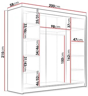 Ruhásszekrény tolóajtókkal Fozzurt VII 200 (fekete + arany) . 1105708