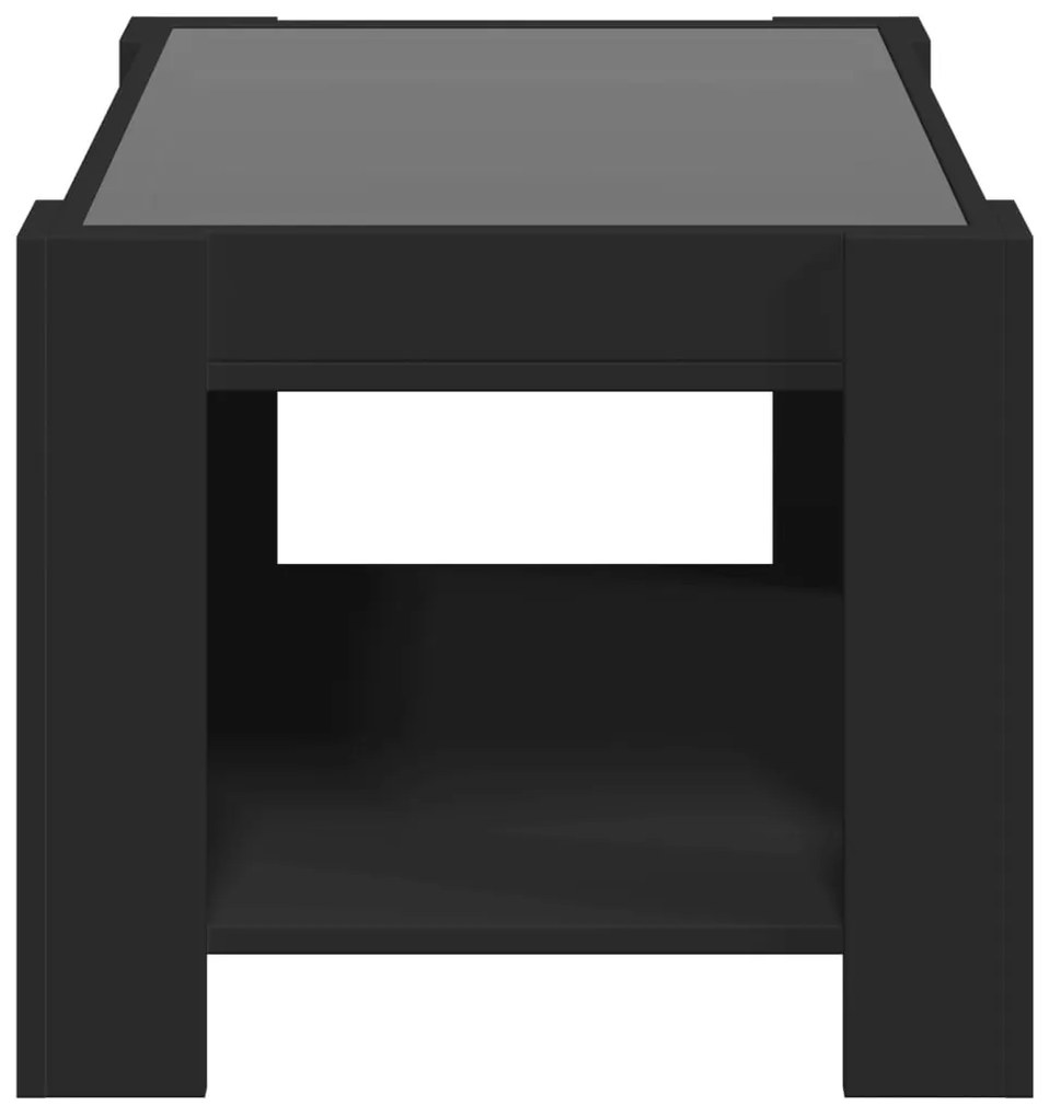fekete szerelt fa dohányzóasztal LED-del 73 x 53 x 45 cm