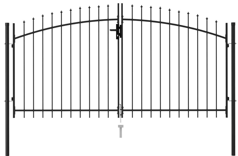 vidaXL fekete acél lándzsahegy tetejű kétajtós kerítéskapu 3 x 1,5 m