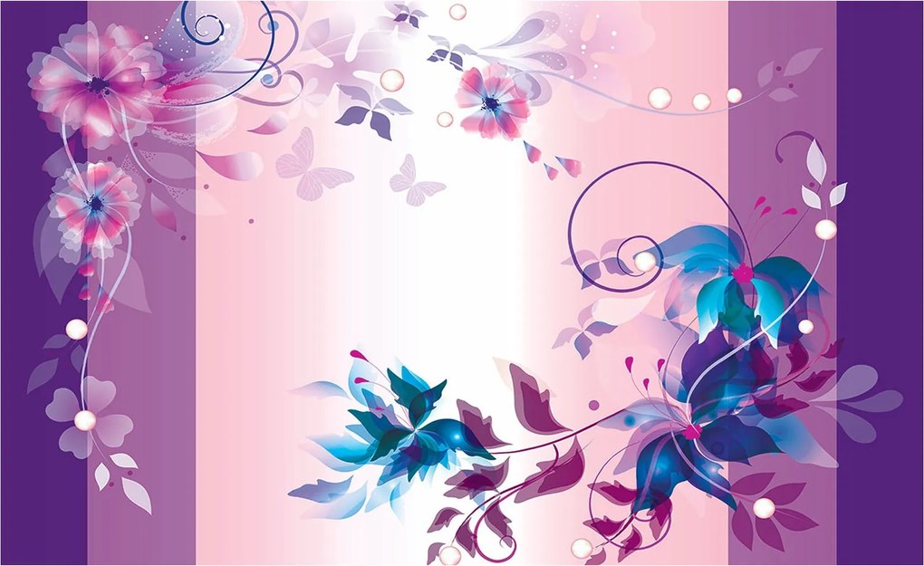 Flizelin fotótapéta Virágok és pillangók finom dekoráció 208x146 +ragasztó